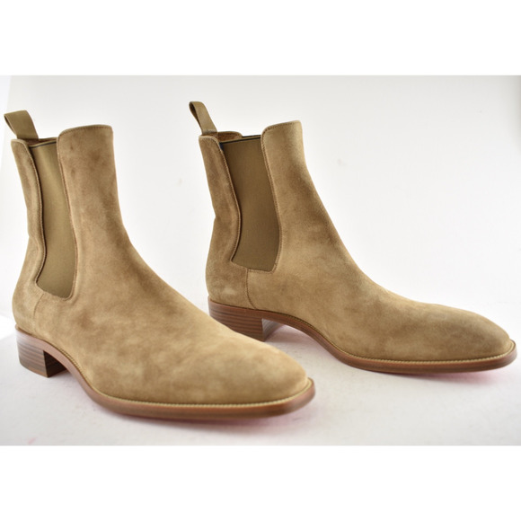 Christian Louboutin Mens Samson Flat Kraft Beige Suede Chelsea Ankle Boot 42 9 - Picture 4 of 11
